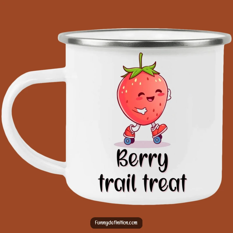 Funny Strawberry Roller Skater Camping Mug: Adventure Fuel with Sweetness