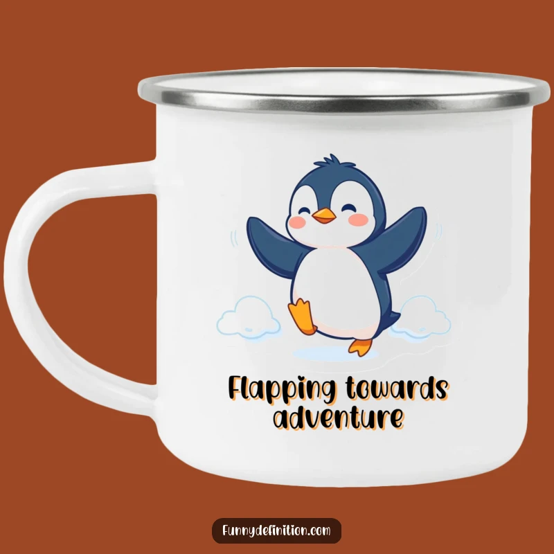 Funny Penguin Fly Camping Mug: Determined Bird Cup for a Hilarious Gift
