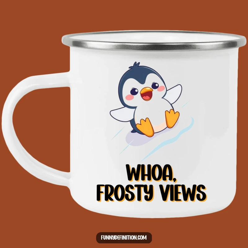 Funny Penguin Slide Camping Mug: Durable Humor for the Outdoors