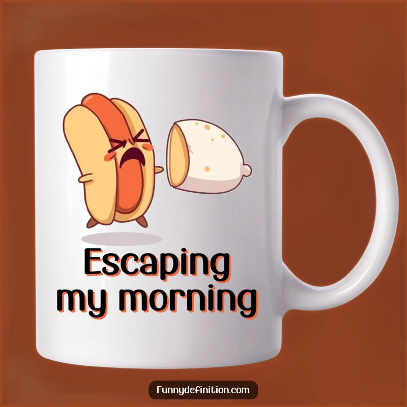 Funny Nervous Hot Dog Escape Mug: Hilarious Food Pun, Perfect Gift