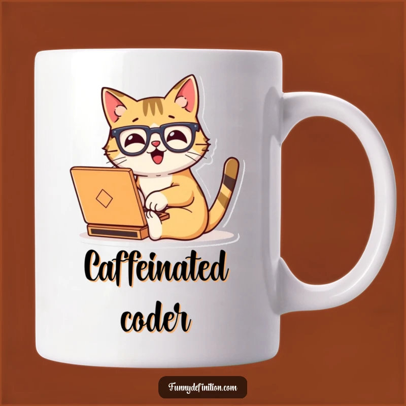 Funny Cat Typing Mug: Enthusiastic Scholar with Glasses Gift