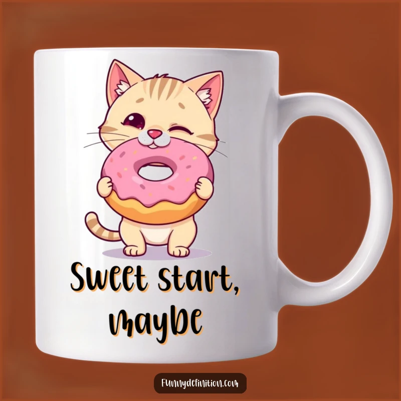 Funny Cat Donut Mug: Wobbly Feline's Balancing Act for Treat Lovers, Perfect Funny Gift