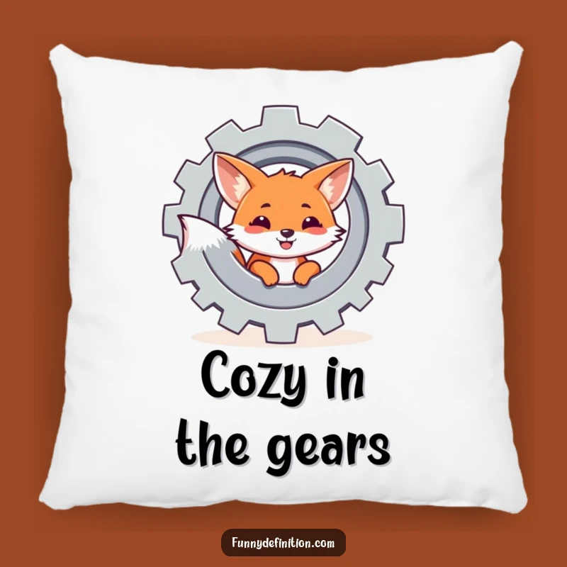 Funny Fox Gear Pillow - Cozy & Clever Cushion Gift