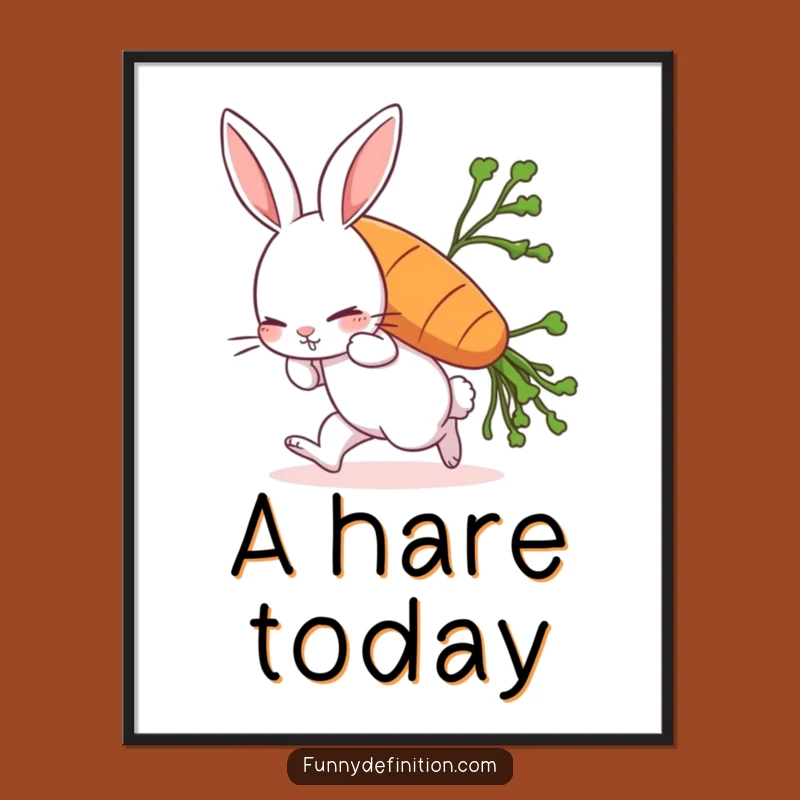 Funny Rabbit Carrot Struggle Digital Art Print - Hilarious Garden Decor