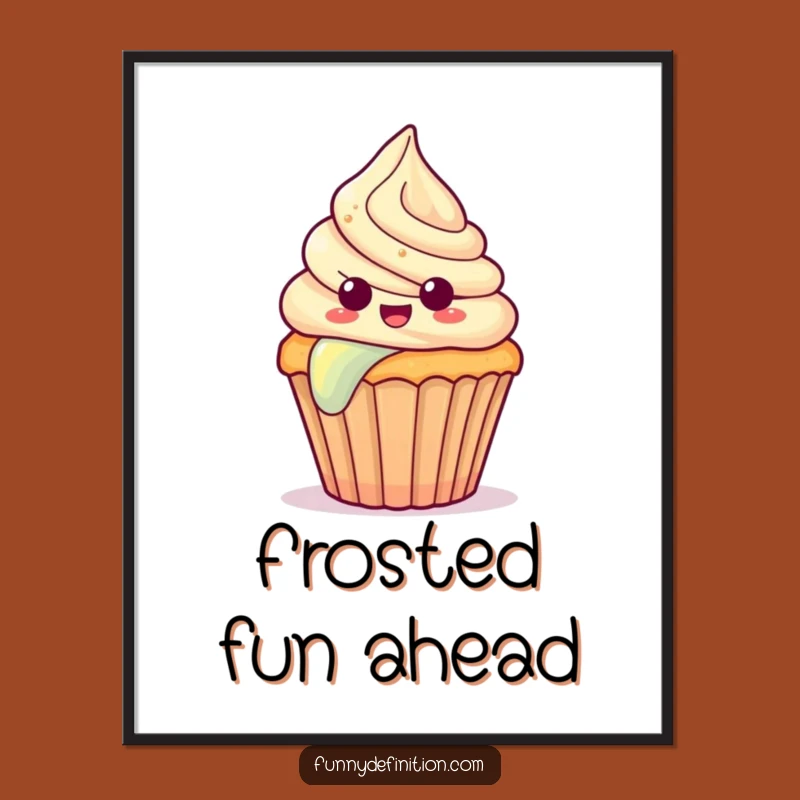Funny Surprised Cupcake Digital Art - Whimsical Rainbow Slide Wall Decor Print