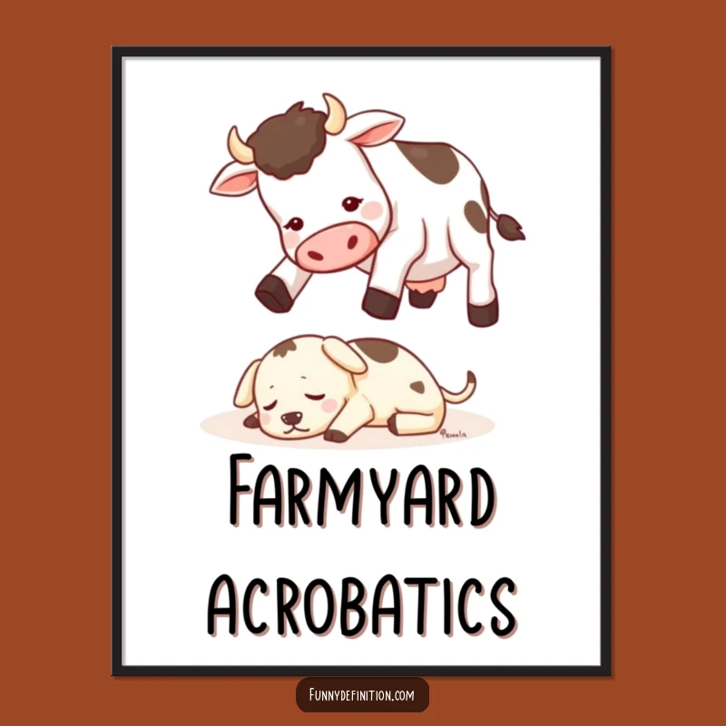 Funny Cow Jumping Dog Digital Art - Hilarious Farm Animal Print