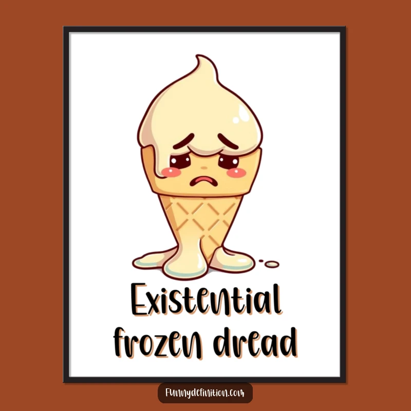 Funny Melting Ice Cream Digital Art - Hilarious Worried Dessert Print