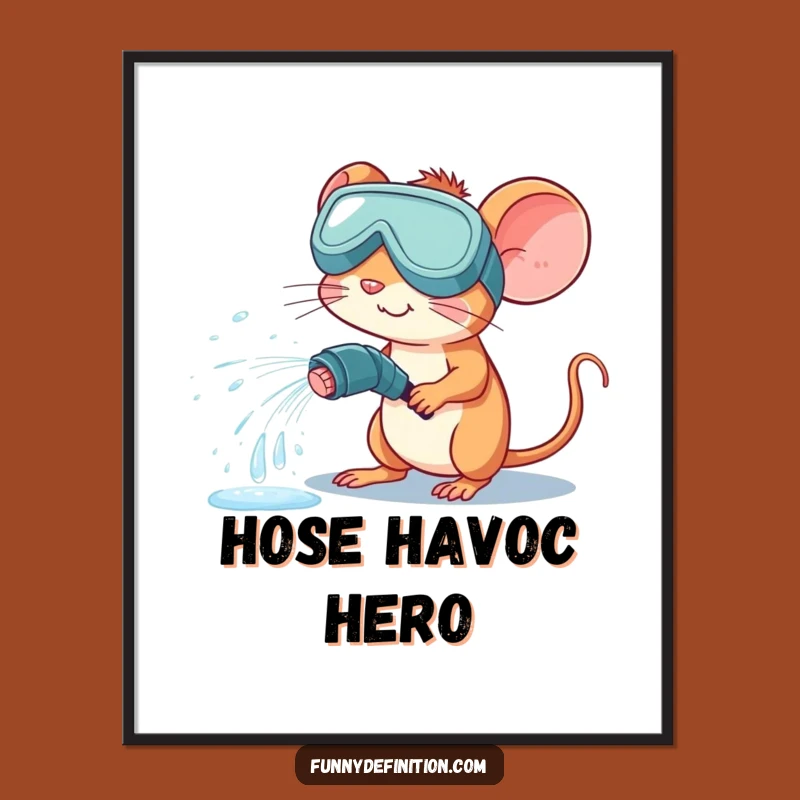 Funny Mouse Water Hose Digital Art - Hilarious Decor & Gift