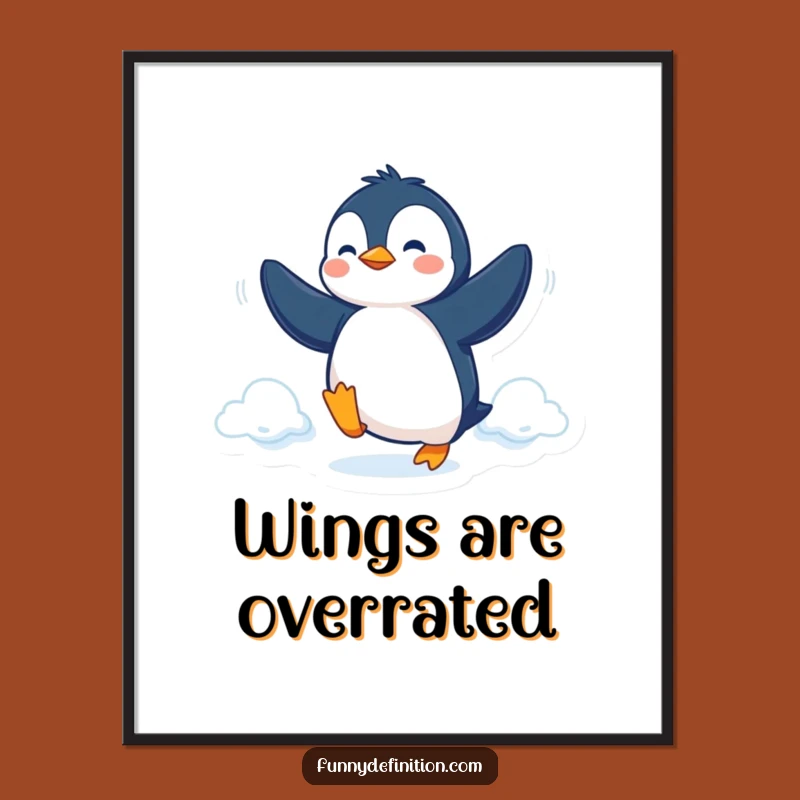 Funny Penguin Fly Digital Print: Determined Bird Art for a Hilarious Gift