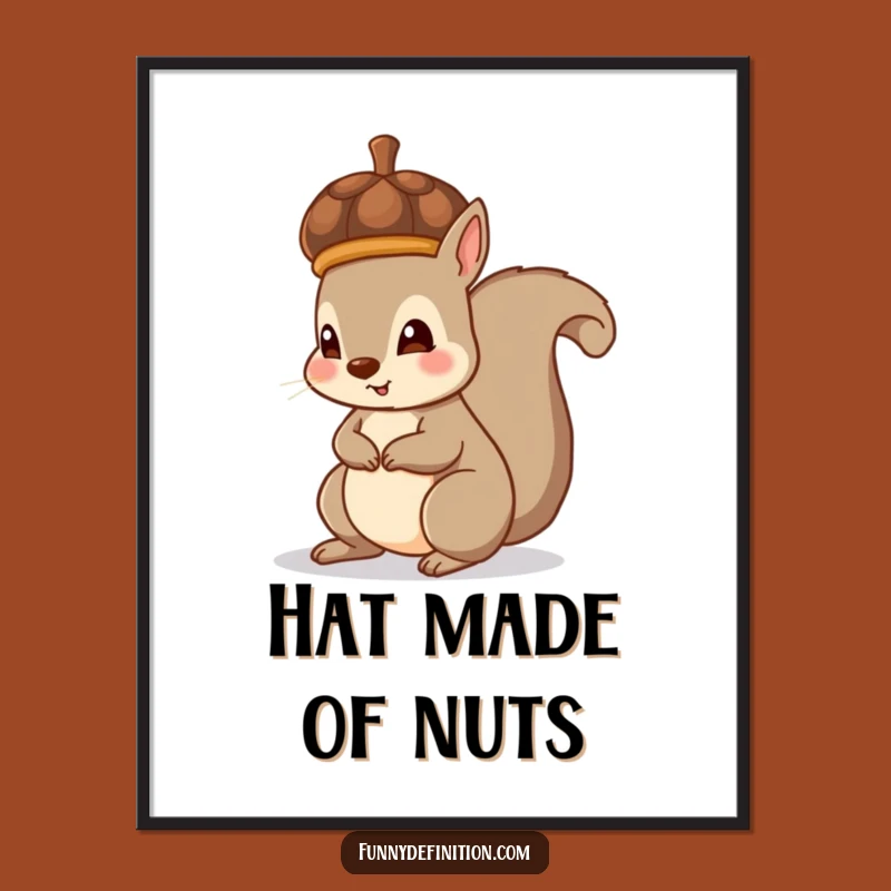 Funny Squirrel Acorn Hat Digital Art - Adorable Woodland Wall Decor Print