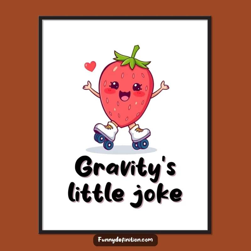 Funny Strawberry Roller Skate Trip Digital Art: Hilarious Cartoon Instant Download