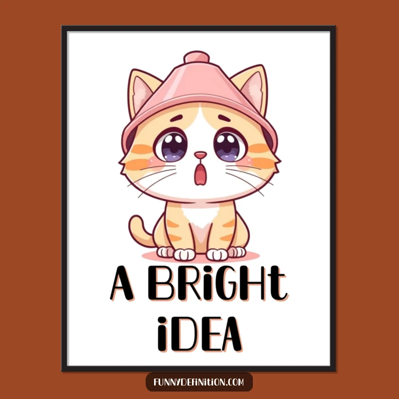 Funny Surprised Cat Lampshade Hat Digital Art - Instant Humorous Decor