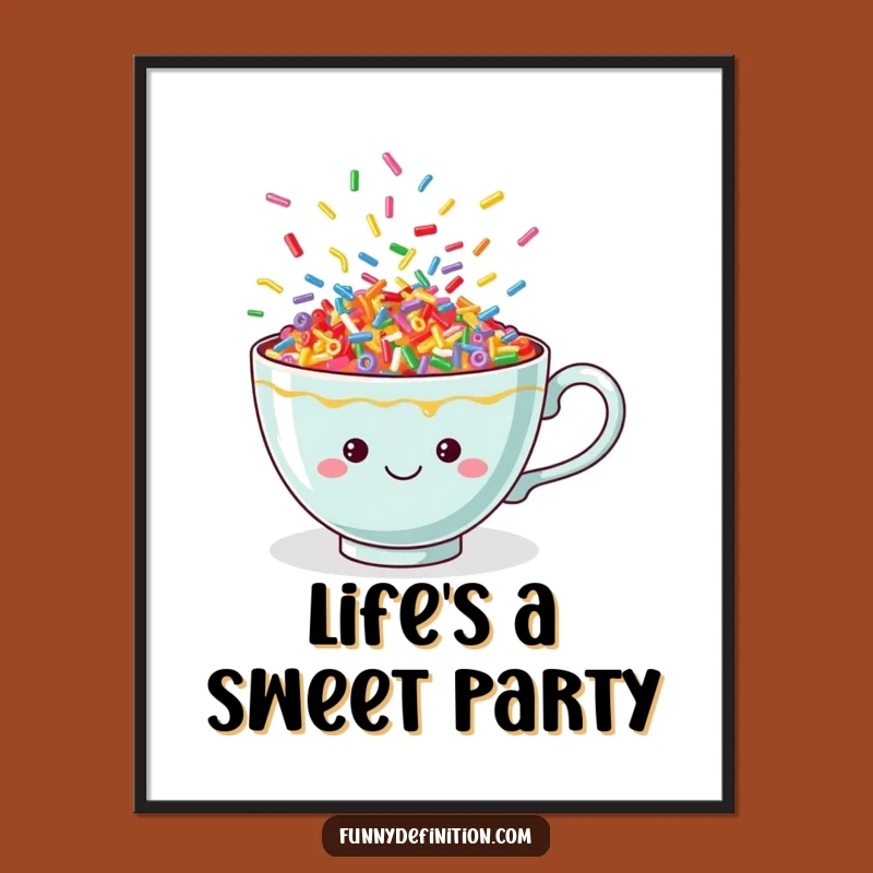 Funny Teacup Sprinkle Dance Digital Art: Instant Cheerful Decor for a Joyful Space