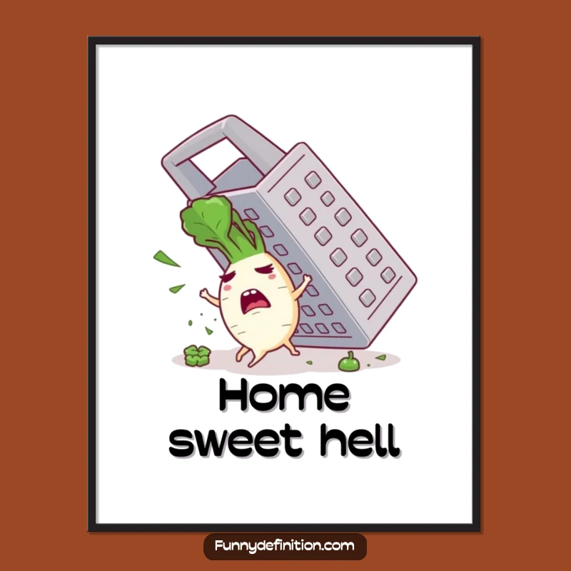 Funny Panicked Radish Grater Digital Art: Instant Humorous Wall Decor