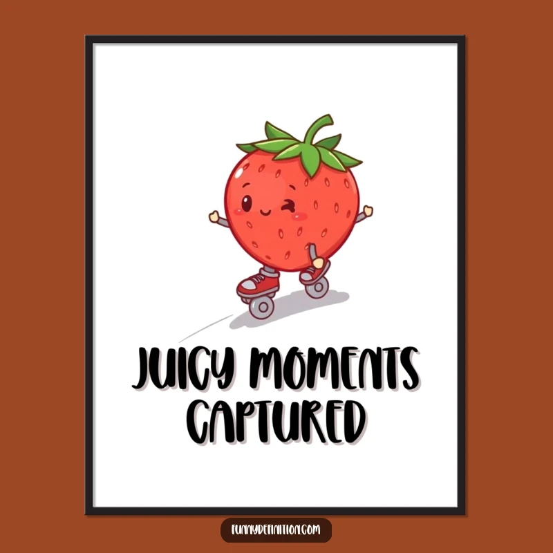 Funny Strawberry Roller Skate Digital Art - Wobbly Fruit Decor, Perfect Funny Gift