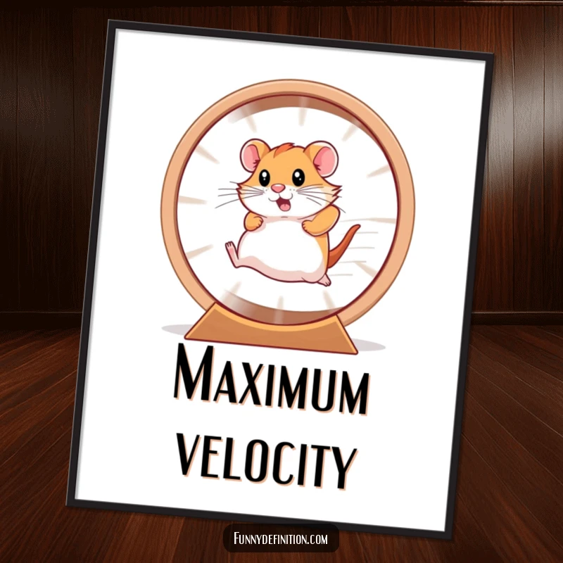 Funny hamster as a blur of motion running in a giant hamster wheel, presented as digital art.