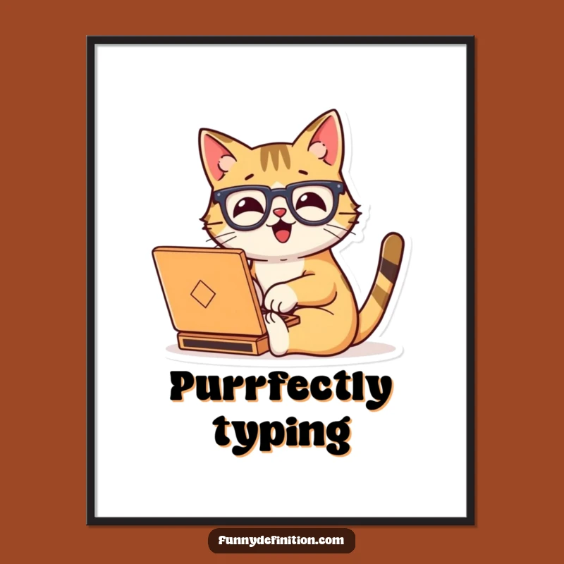 Funny Cat Typing Digital Art: Enthusiastic Feline Writer Print
