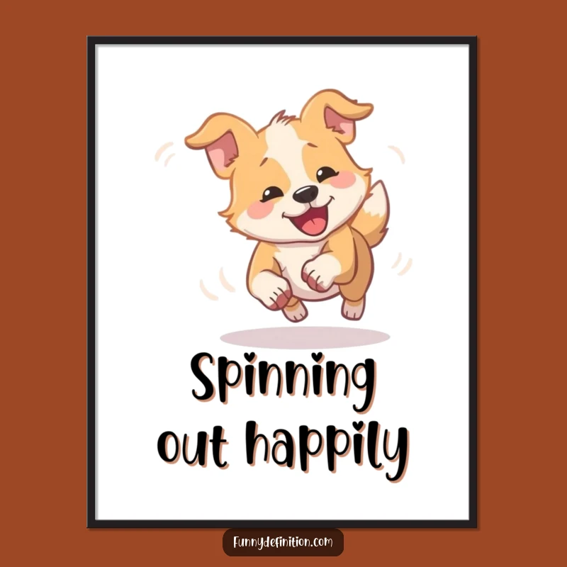 Funny Dizzy Dog Tail Chase Digital Art: Hilarious Playful Print