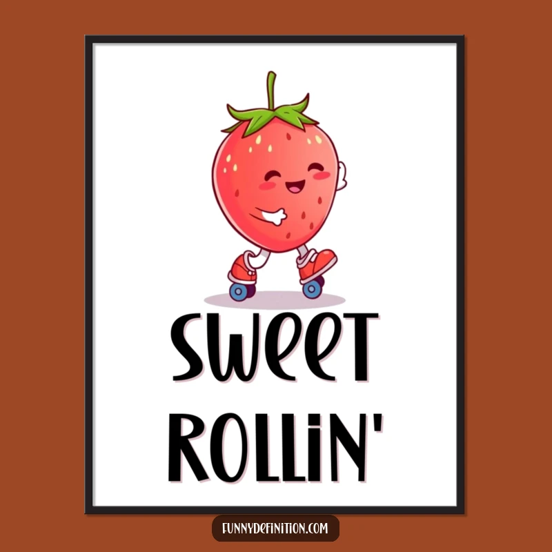 Funny Strawberry Roller Skater Digital Art: Sweet Instant Download