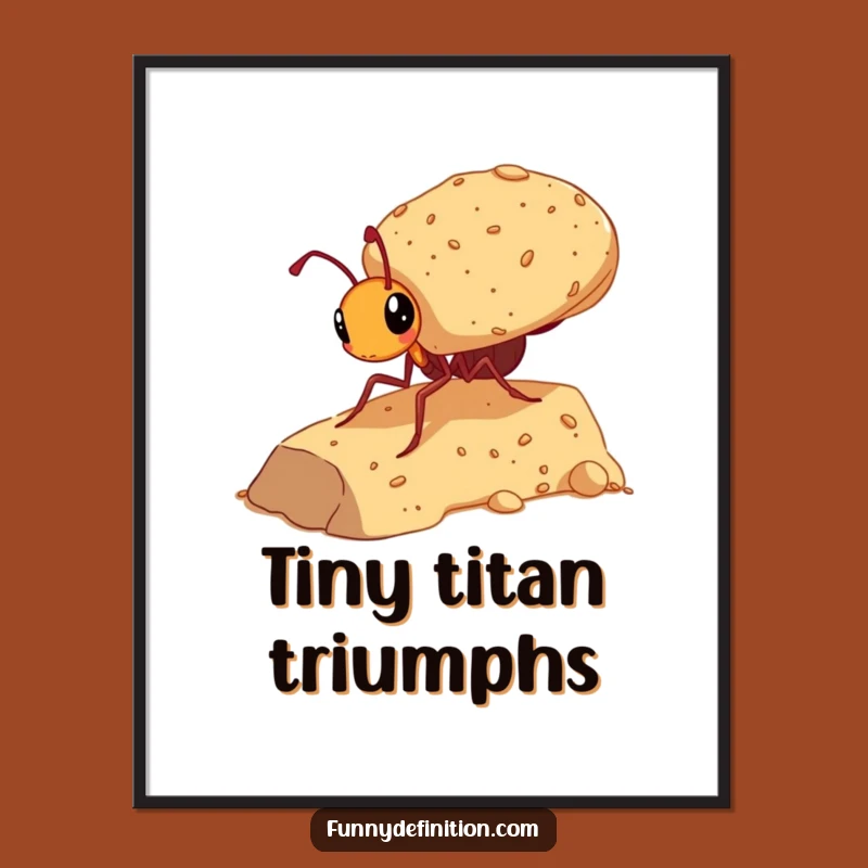 Funny Ant Carrying Giant Crumb Digital Art - Motivational Humor Print