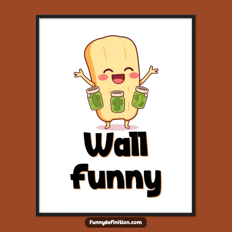 Funny Baguette Juggling Pickles Digital Art: Instant Humorous Decor Piece