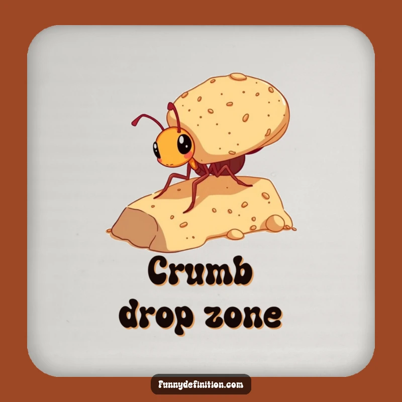 Funny Ant Carrying Giant Crumb Drink Coaster - Humorous Table Protection