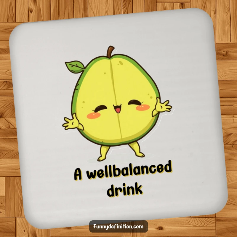 Funny Coaster featuring a confident avocado in a dramatic split, protecting surfaces with humor.