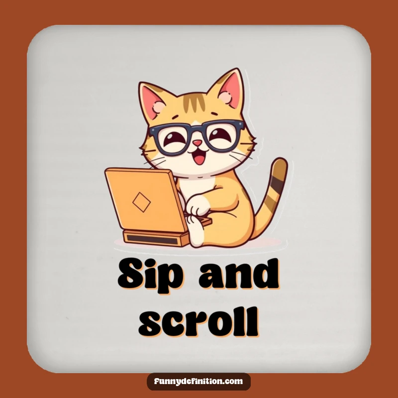 Funny Cat Typing Coaster: Add Studious Charm to Your Table