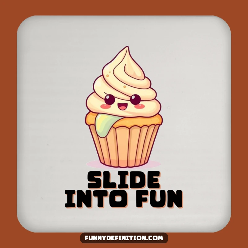 Funny Surprised Cupcake Coaster - Whimsical Rainbow Slide Drink Mat Gift