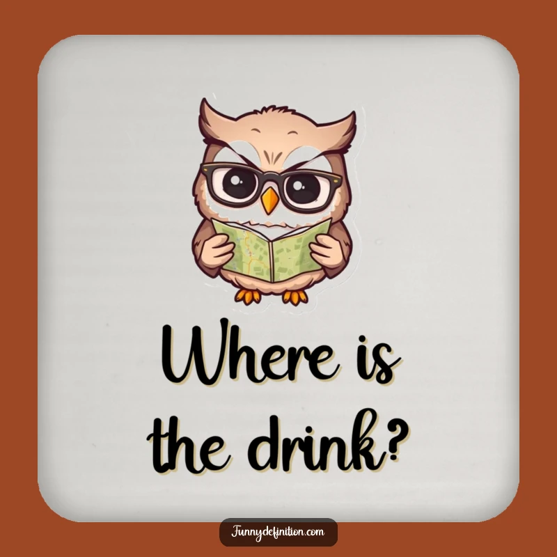 Funny Confused Owl Coaster - Hilarious Spectacled Bird Drink Mat Gift