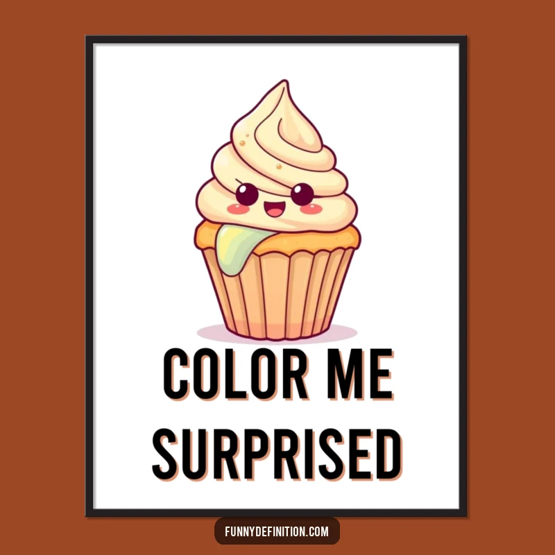 Funny Surprised Cupcake Poster - Whimsical Rainbow Slide Art Print for Walls