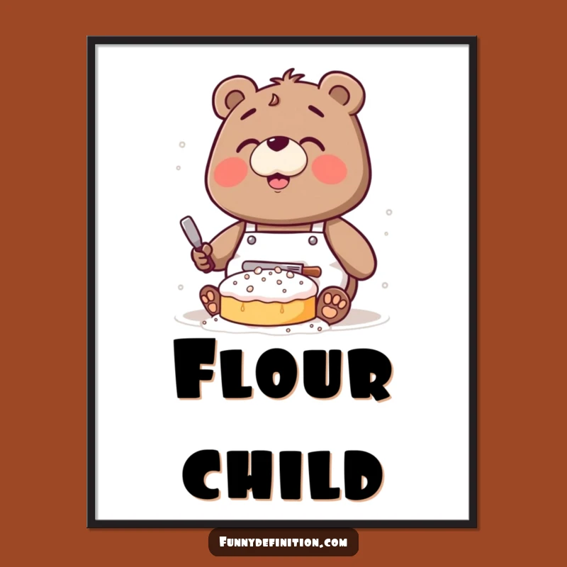 Funny Bear Baking Poster: Whimsical Art for the Messy Kitchen