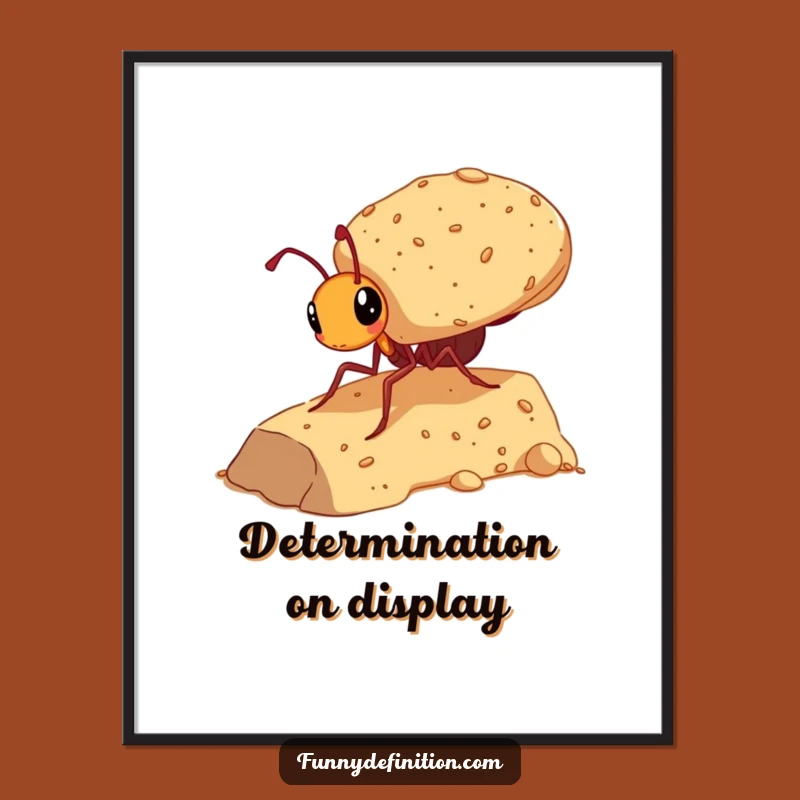 Funny Ant Carrying Giant Crumb Poster - Motivational Humor Wall Art