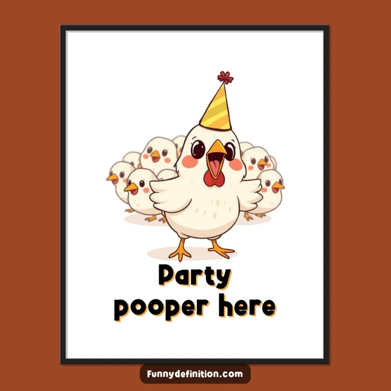 Funny Chicken Party Poster: Whimsical Wall Art for a Hilarious Gift
