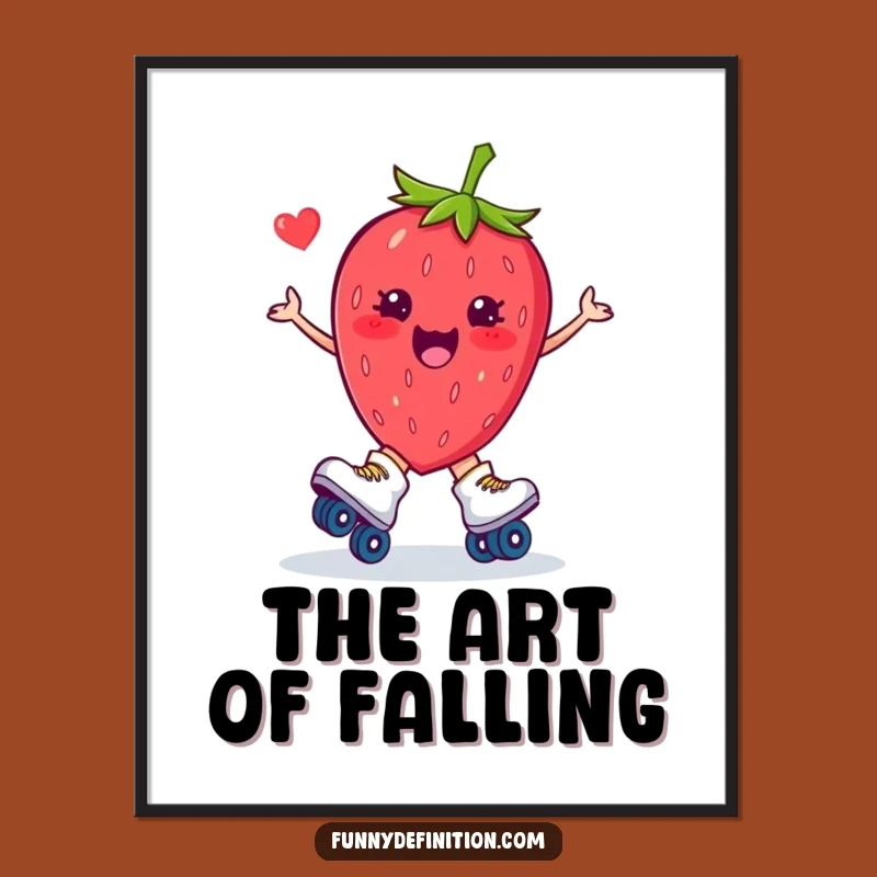 Funny Strawberry Roller Skate Trip Poster: Hilarious Cartoon Wall Art