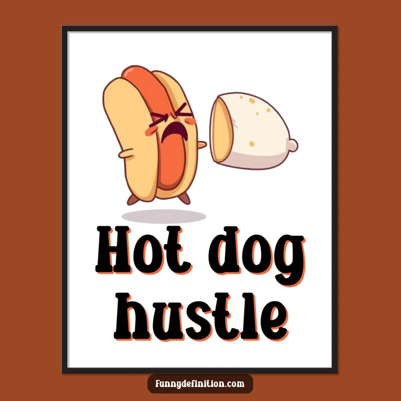 Funny Hot Dog Escape Poster: Hilarious Wall Art for Food Lovers