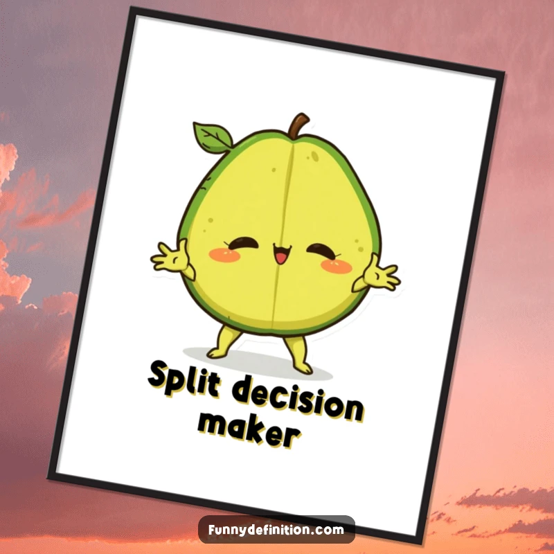 Funny Poster displaying a confident avocado in a dramatic split pose, adding a touch of humor to decor.