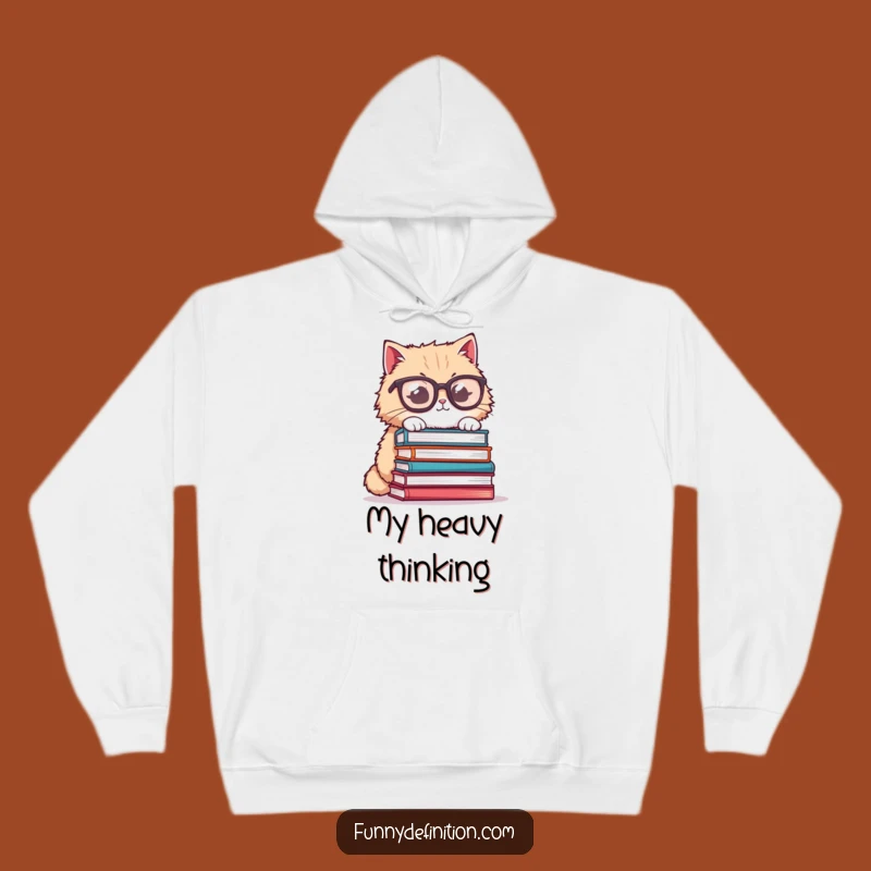 Funny Cat Glasses Hoodie - Cozy Book Stack Humor, Perfect Funny Gift