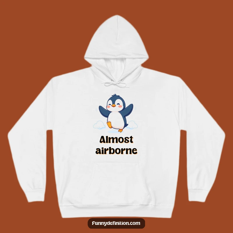 Funny Penguin Fly Hoodie: Cozy Determined Bird Wear for a Hilarious Gift