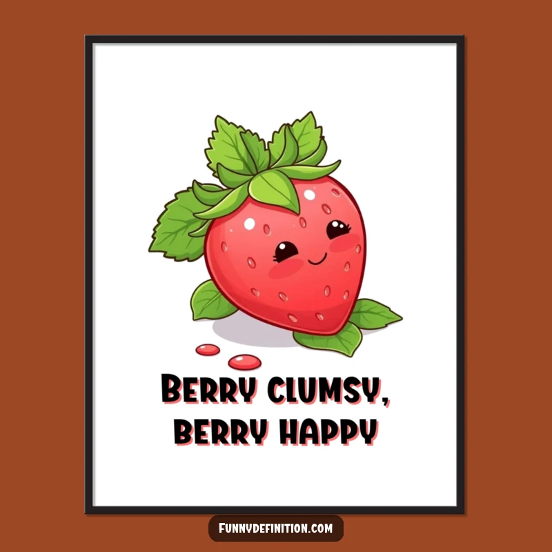 Funny Free Printable Wall Art: Blushing Strawberry - Cute Downloadable Decor