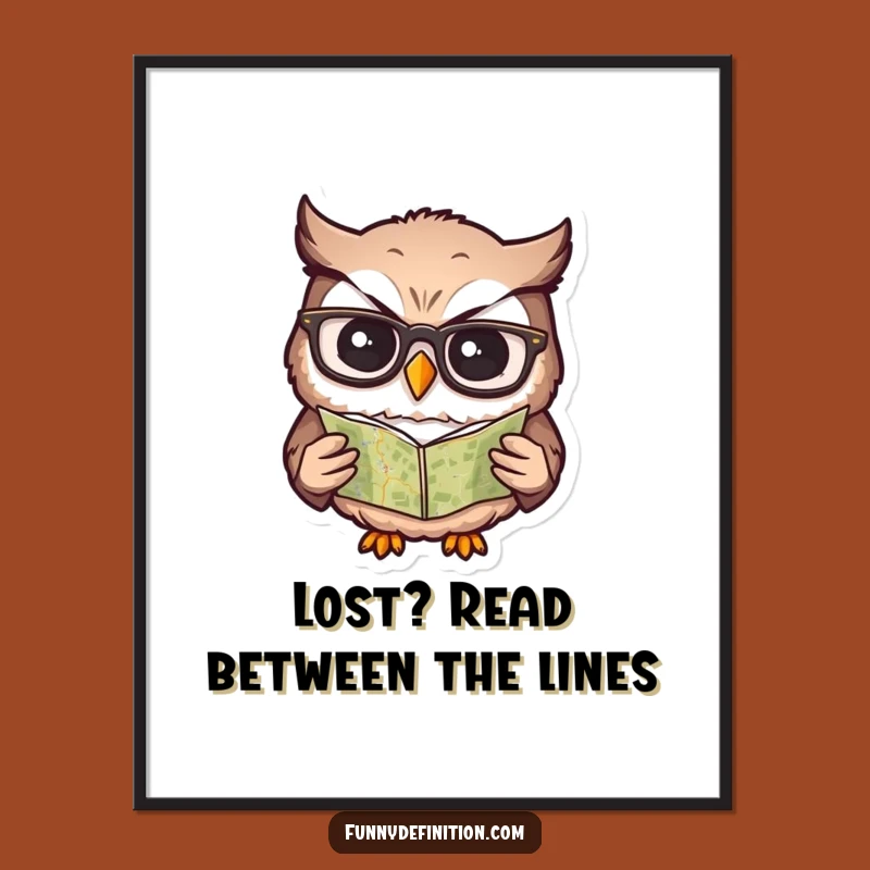 Free Printable Wall Art: Confused Owl's Map Quest - Funny Downloadable Owl Art