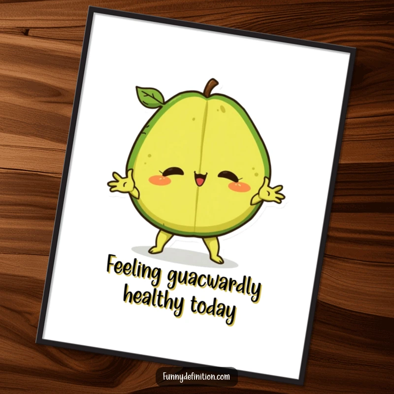 Funny Free Printable Wall Art featuring a flexible avocado performing a dramatic split, embodying confidence and quirky charm.