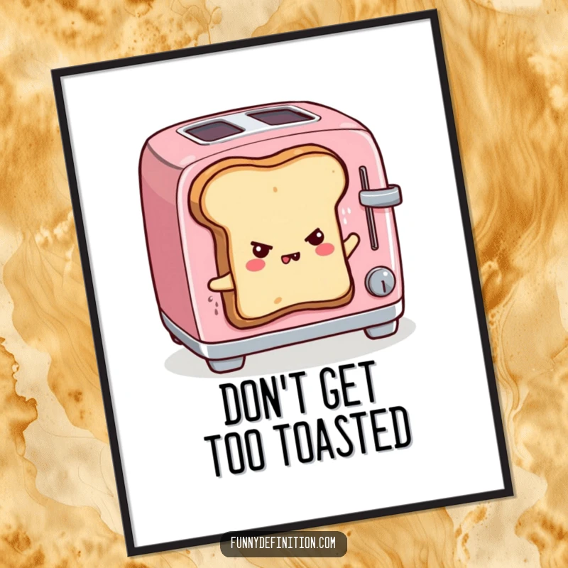 Funny Free Printable Wall Art: A sentient toast boldly escapes its toaster, a comical piece of downloadable art.