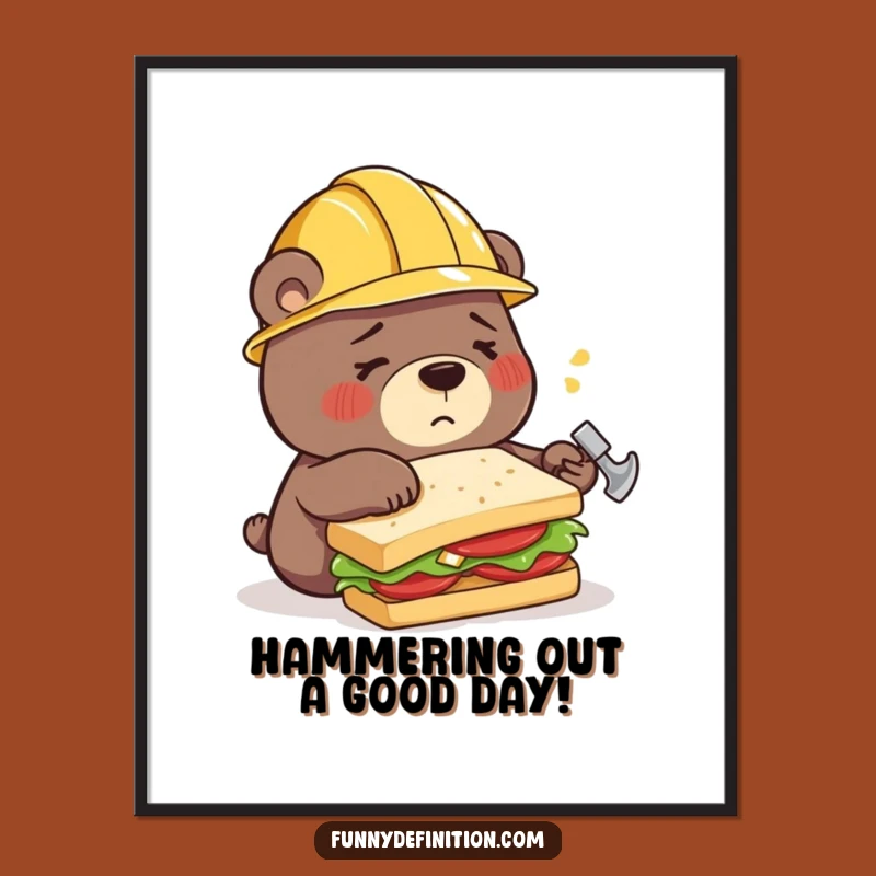Free Printable Funny Bear Hammer Sandwich Wall Art - Quirky Downloadable Decor
