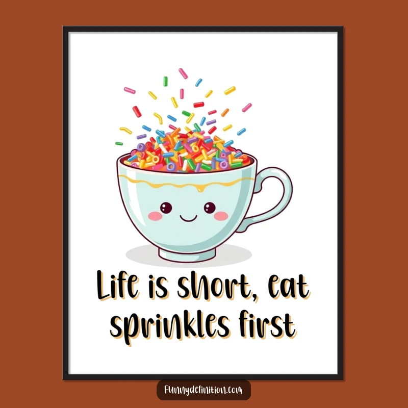 Free Printable Wall Art: Dancing Sprinkles Teacup Funny Downloadable Art