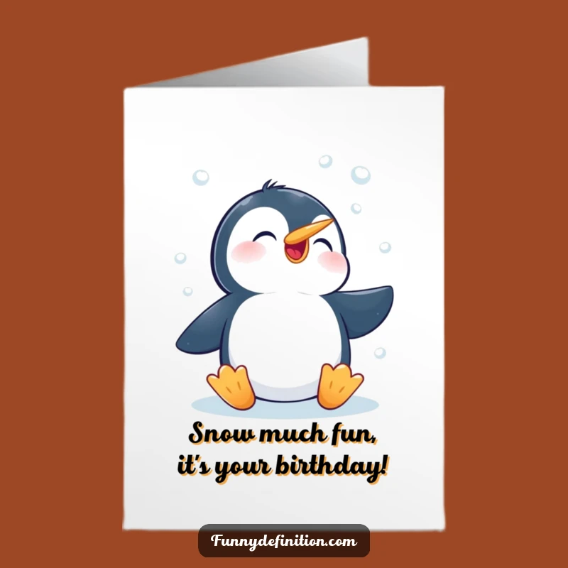 Free Printable Penguin Birthday Card: Hilarious Catching Snowflakes Design for a Funny Downloadable Gift