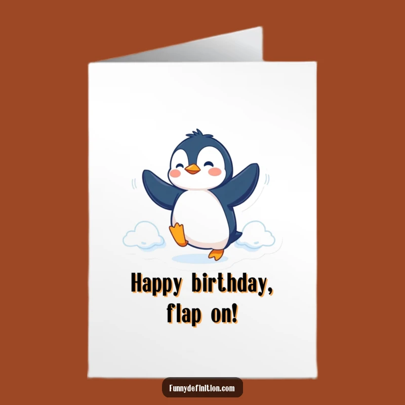 Free Printable Birthday Card: Flying Penguin - Funny Goal-Getter Downloadable Gift