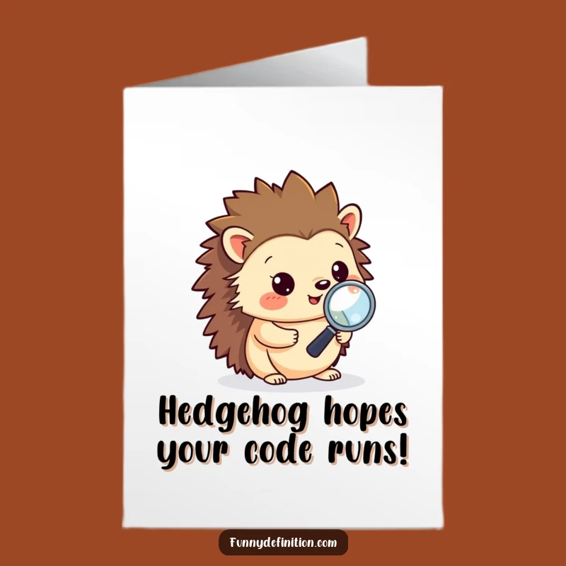 Funny Free Printable Birthday Card: Hedgehog Debugging! Hilarious Gift.