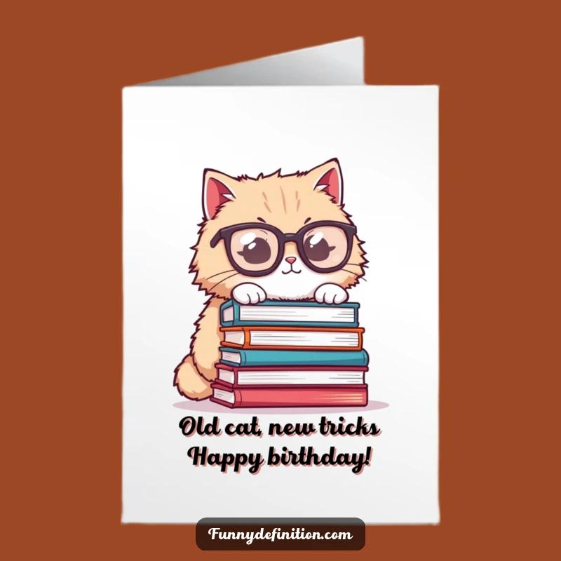 Free Printable Cat Birthday Card: Bookish Nerd Funny Downloadable Gift for Book Lovers
