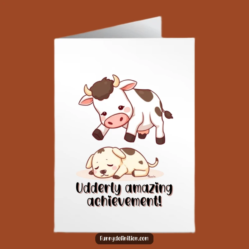 Free Printable Cow Congrats Card: Silly Cow-dog Jump DIY Downloadable Gift